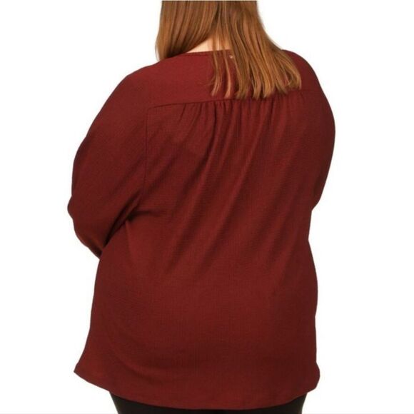 MICHAEL Michael Kors Burgundy Smocked Sleeve Textured Top Size 4X - Picture 4 of 13